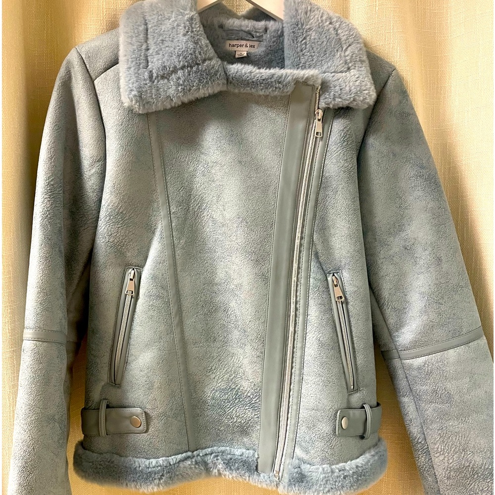 Faux Suède and Sherpa Zip Up Bomber Jacket
